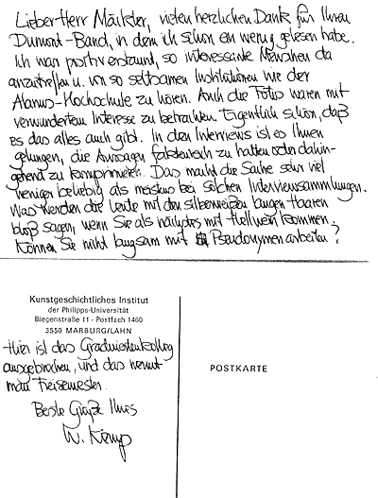 Postkarte von Prof. Kemp